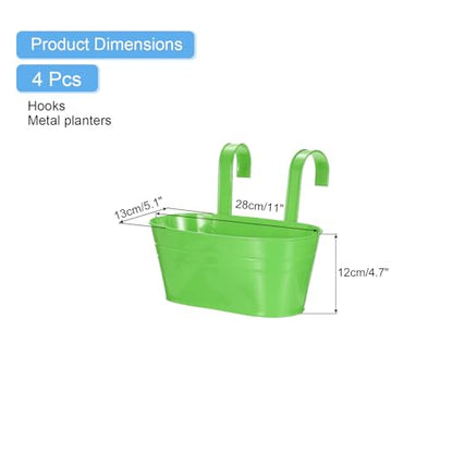 uxcell Rail Planter for Outdoor Plants, 4 Pcs 11" Iron Wall Hanging Planters Fence Railing Balcony Planters with Drainage Holes and Detachable Hooks, Dark Green - color: Green