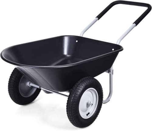 2-Wheeled Garden Wheelbarrow, Heavy Duty Garden Cart, Easy Loading and Dumping Utility Wagon for Outdoor Lawn Yard Farm Ranch, Black - color: Black