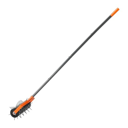 VEVOR Rolling Lawn Aerator, 15 in Manual Push Aerator Roller with 42 Spikes & 60 in Long Handle, Fillable Drum for Added Weight, Heavy-Duty Lawn Soil Penetrator for Garden Yard Compacted Soils - size: 15-inch, style: Rolling
