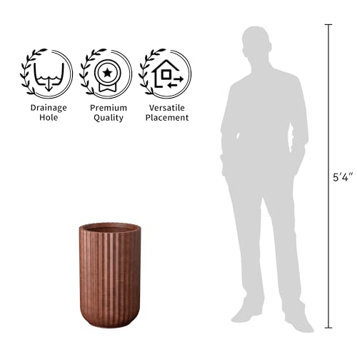 Kante Large Round Column Rusty Concrete Planter 21.7" Tall, Outdoor - color: Rusty, size: 14"w x 21.7" h