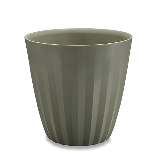 Crescent Garden Pleat Modern Decorative Planter, Indoor/Outdoor Pot, Resin Planter with Drain Hole - 15" W x 15" H (Olive) - color: Olive, size: 15"