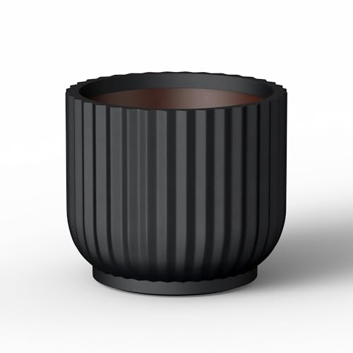 Kante Black Concrete Planter 11" Dia All-Weather Round Small Pot - color: Black, size: 11"Dia x 9.8"H
