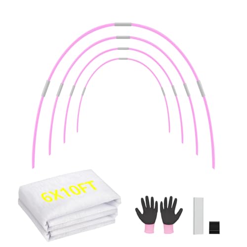 Garden Hoops with Mesh Netting, Sunwuk Pink Greenhouse Hoops for 2.5-5.5ft Wide Raised Beds, Small Garden Tunnel Hoops for Row Cover, 9 Sets of 5.6ft Long Fiberglass Support Hoops Frame, 36pcs M Size - color: 36Pcs with Net, size: Medium