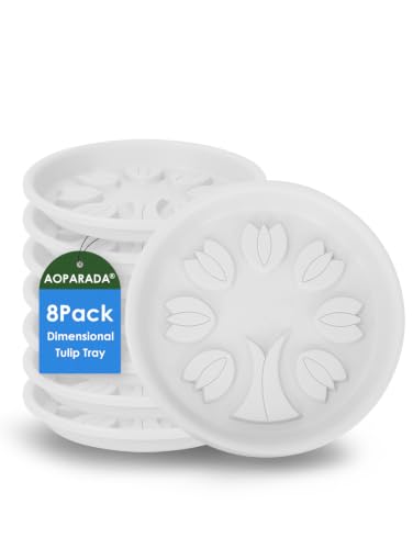 8‑Pack Tulip‑Design Plastic Plant Saucer Drip Tray, 5 Inch(White) - color: White, size: 5"(8Pack)