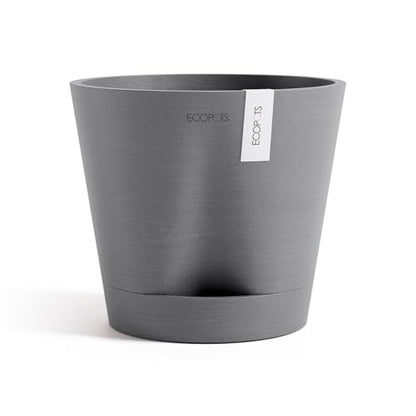 Ecopots Venice 2 Round Flower Planter with Water Reservoir, Grey, 8" - color: Gray, size: 8"