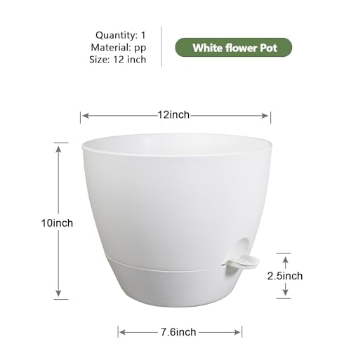WSMKSZ 12 inch Large Self Watering Pots, Flower Plant Pots with Multi Mesh Drainage Holes for Indoor Outdoor Garden Plants and Flowers, Plastic Planters with Removable Reservoir, White - color: White, size: 12inch 1pcs