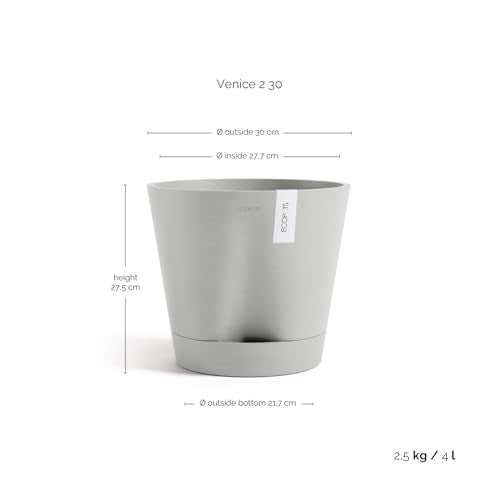 Ecopots Venice 2 Round Flower Planter with Water Reservoir, White Grey, 8" - color: White Grey, size: 12"
