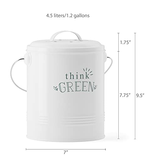 Barnyard Designs 1.2 Gallon Kitchen Counter Compost Bin with Lid (White) - color: White