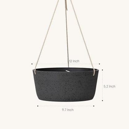 La Jolie Maison Large Hanging Planters for Outdoor Plants, Set of 2 12 Inch - color: Black Charcoal