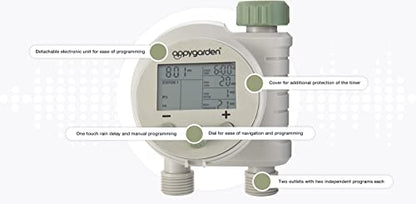 Appy Garden Edge 2 Plus Programmable Automatic Sprinkler Hose Faucet Timer (Double Port)