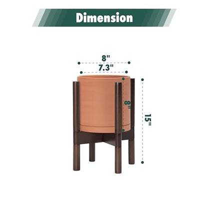 D'vine Dev Terracotta Pot with Walnut Wood Stand, 8 in, 55-B-Y-5 - color: Terracotta Pot + Walnut Color Stand, size: 8 Inch