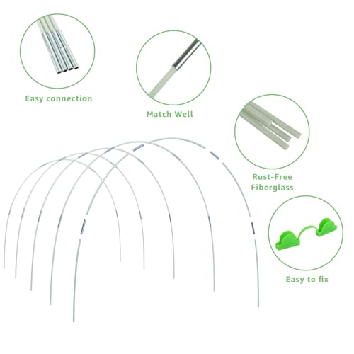 YAYODS 72 Pcs Garden Hoops for Raised Beds, 12 Sets of 8 Ft Long Greenhouse Hoops Grow Tunnel Rust-Free Fiberglass Support Hoops Frame for Netting, DIY Plant Support Garden Stakes for Row Cover