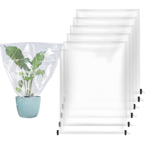 6Pcs 24"x32" Winter Plant Cover Freeze Protection, Plastic Plant Frost Bags - size: 32"H, 24" Opening