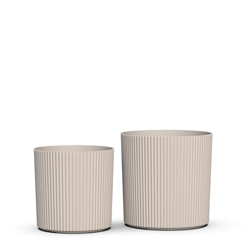 Mayne Haven 12in & 14in Round Fluted Modern Planter Set, Chai, 2-Pack - color: Chai, size: 12in and 14in