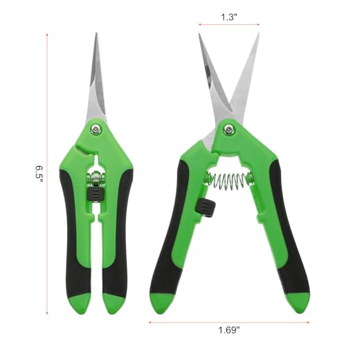 HARFINGTON 2pcs Garden Scissors 6.5" Straight Stainless Steel Blade Green