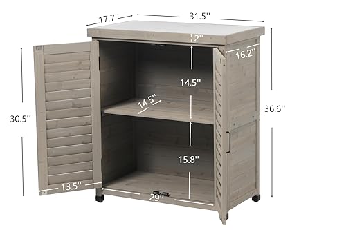 Wood Outdoor Storage Cabinet, Potting Benches for Outside, Potting Table with Storage Cabinet and Metal Table Top, Outdoor Workbench for Garden, Patio, Deck, Grey - color: Gray