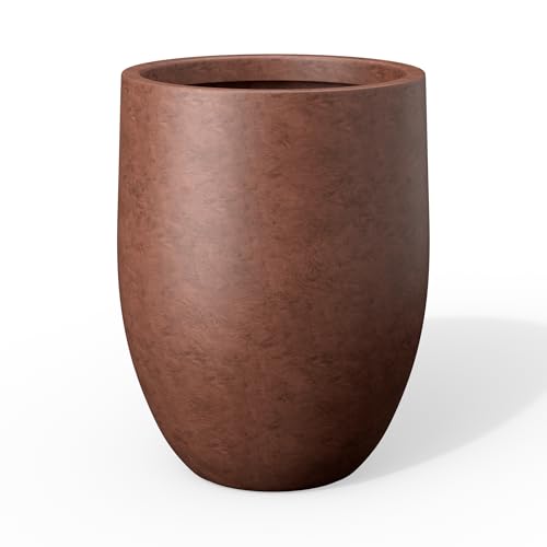 Kante Large Round Bullet Rusty Concrete Planter 21.7" Tall, Outdoor - color: Rusty