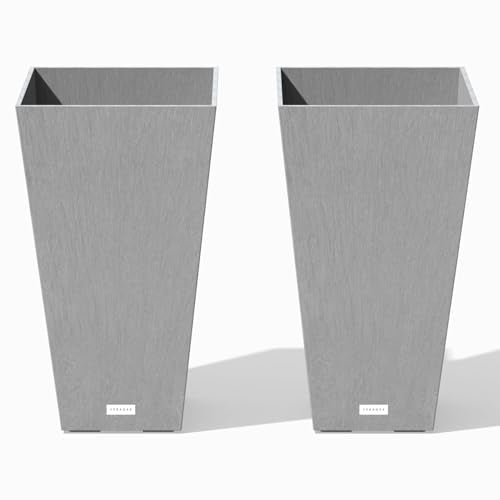 Veradek Pure Series Taper Planter - Tall Tapered Outdoor Planter with Shelf - color: Gray, size: 24 inch - 2 Pack