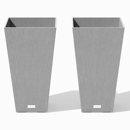 Veradek Pure Series Taper Planter - Tall Tapered Outdoor Planter with Shelf - color: Gray, size: 24 inch - 2 Pack
