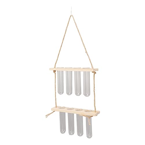 Plant Propagation Station Wall Hanging,2 Tier 8 Holes Space Saving Retro Glass Propagation Vases with 8 Tubes and Wooden Stand for Hydroponic Plant Cutting - color: Wood Color