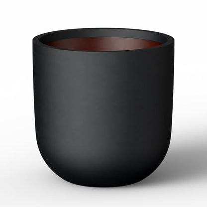 Kante Small Round Capsule Black Concrete Planter 11" Dia, Outdoor - color: Black, size: 11.0"Dia x 11.0"H