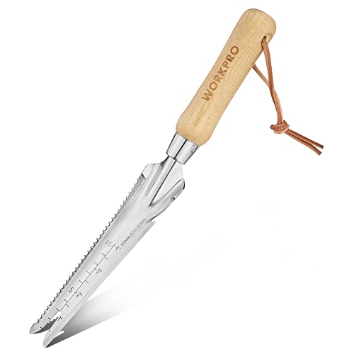 WORKPRO Hand Weeder Puller, 5-in-1 Garden Trowel with Wooden Handle