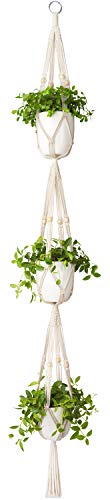 Mkono Macrame Plant Hanger 3 Tier 70" Hanging Plant Holder Indoor Outdoor - size: 70"