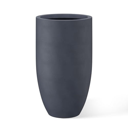 Kante Large Round Tapered Charcoal Concrete Planter 24" Tall, Outdoor - color: Charcoal, size: 24" Tall
