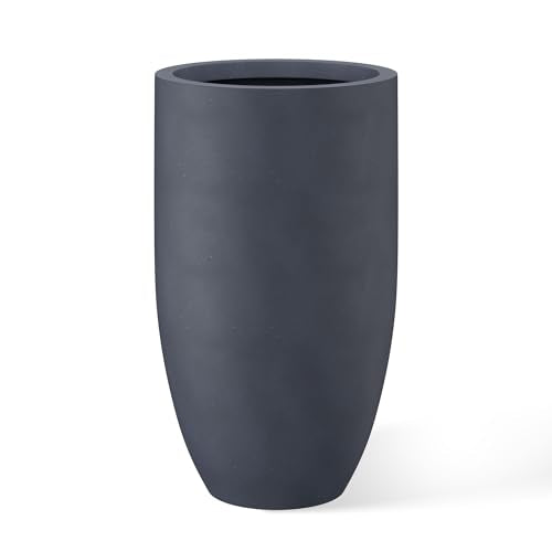 Kante Large Round Tapered Charcoal Concrete Planter 24" Tall, Outdoor - color: Charcoal, size: 24" Tall