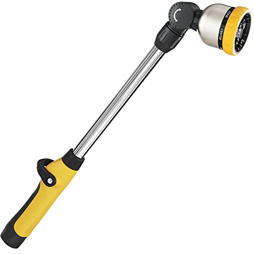 FANHAO 16 Inches Garden Watering Wand, 180° Rotating Head Hose Wand with Thumb Control Shut Off Valve 8 Patterns Heavy Duty Garden Hose Nozzle Yellow - color: Yellow
