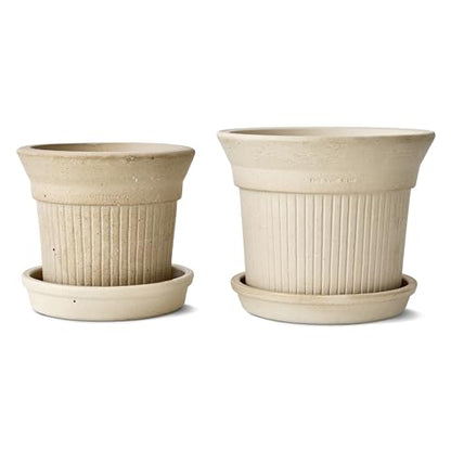 White Terracotta Pots 2 Pack 6 & 8 Inch Ceramic Planters