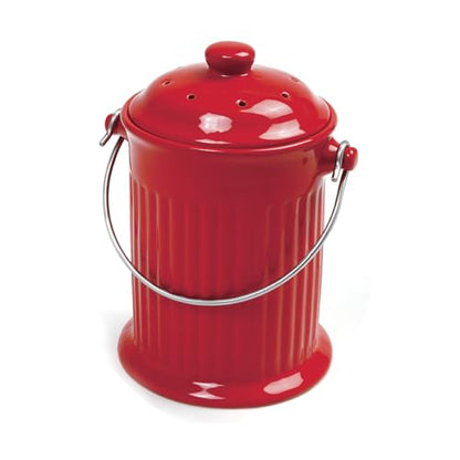 Norpro 1 Gallon Ceramic Compost Keeper, Red - color: Red