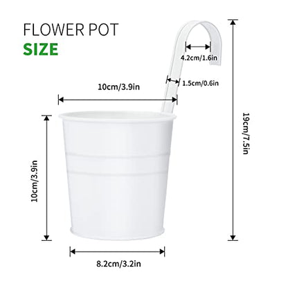KINGLAKE Flower Pots,10 Pcs Metal Iron Hanging Flower Plant Pots Balcony Garden Plant Planter Baskets Fence Bucket Pot 4'' Flower Holders with Detachable Hook White - color: White, size: 4 Inch