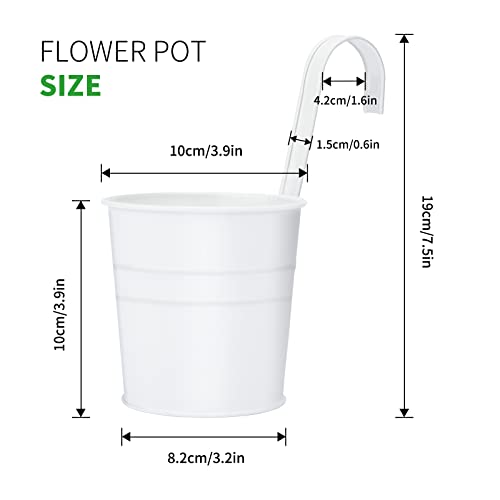 KINGLAKE Flower Pots,10 Pcs Metal Iron Hanging Flower Plant Pots Balcony Garden Plant Planter Baskets Fence Bucket Pot 4'' Flower Holders with Detachable Hook White - color: White, size: 4 Inch