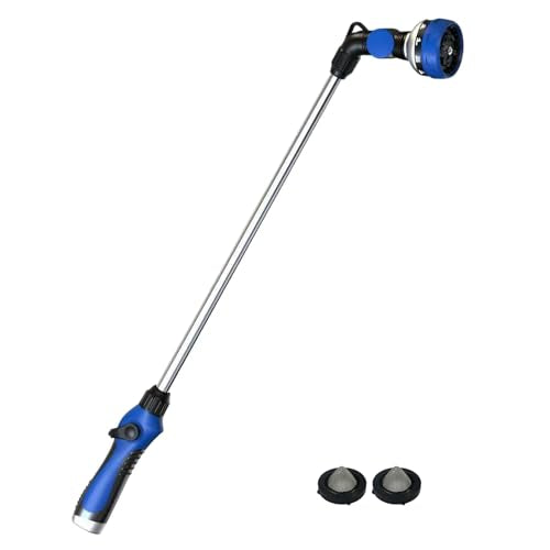 Watering Wand for Garden Hose, 30 Inch, 10 Spray Patterns, Thumb Control Garden Hose Nozzle, Adjustable Water Sprayer with Pivoting Head, Ideal for Hanging Baskets, Plants, and Shrubs, Blue