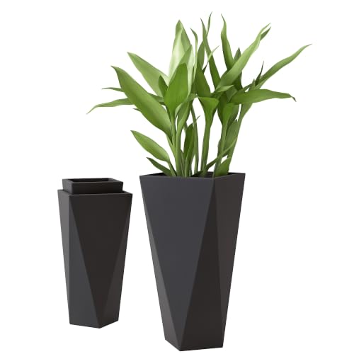 Outsunny Set of 3 Tall Planters w/Drainage Holes, 28.75"/24.5"/20.5", Black - color: Black, size: 28.75 Inch, 24.5 Inch, 20.5 Inch