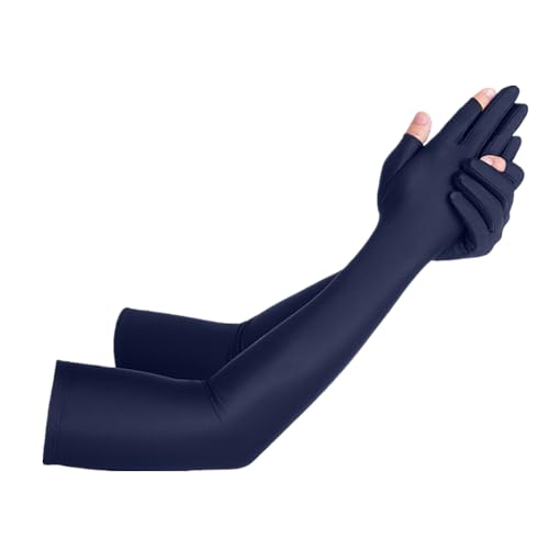 Inf-way UV Protection Armsleeves with Cut Finger Sun Gloves Men Anti-slip Fishing Driving Cycling Sports Cooling Long Sleeves - color: Blue