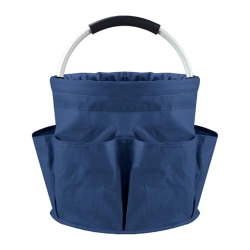 Blue Collapsible Round Garden Tool Bag with Metal Handle Multi-Pocket Storage Bucket for Gardening Work Picnic Cleaning Tool Organization Portable & Easy to Store - color: Blue
