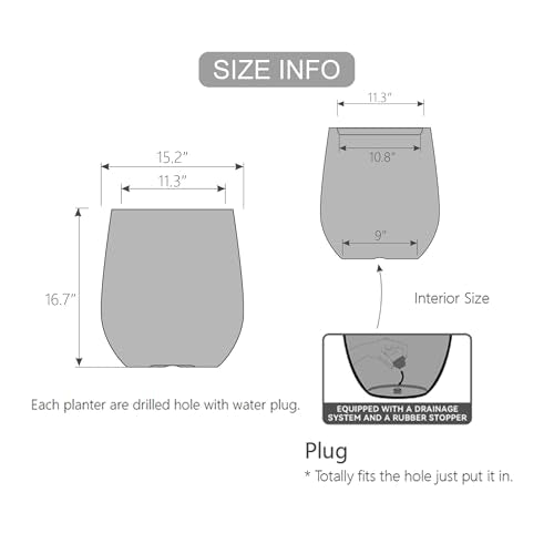 16.9" H Wood-like Large Plastic Tall Planter with Drainage Holes and Plug - color: Wood-like, size: 16.93"