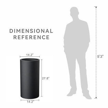 Kante Large Round Column Black Concrete Planter 27.8" Tall, Outdoor - color: Black, size: 27.8“h