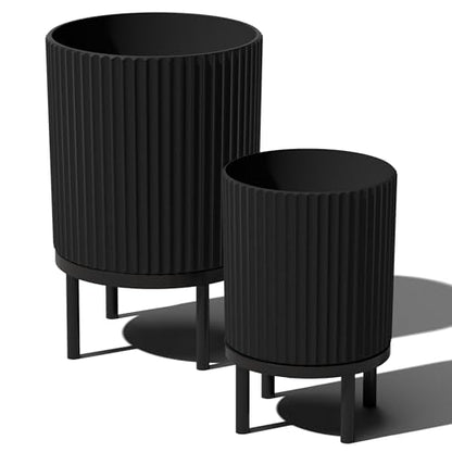 Veradek Demi Series Raised Duo Planters - Set of 2 Planters with Stands - color: Black/Black, size: Bundle