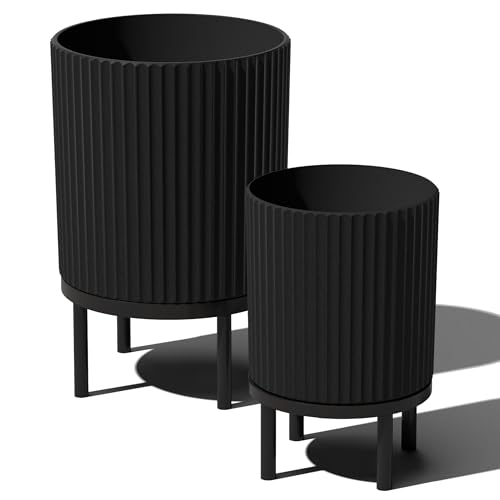 Veradek Demi Series Raised Duo Planters - Set of 2 Planters with Stands - color: Black/Black, size: Bundle