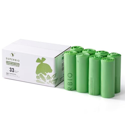 SUPERBIO 33 Gallon Compostable Yard Waste Bags, 120 Count Bulk - style: 33 gallon,120 count