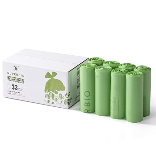 SUPERBIO 33 Gallon Compostable Yard Waste Bags, 120 Count Bulk - style: 33 gallon,120 count