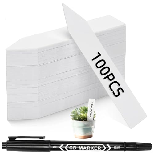 Durable Plastic Plant Labels 100PCS, Waterproof Garden Markers & Seed Tags with Bonus Permanent Pen for Outdoor Gardening