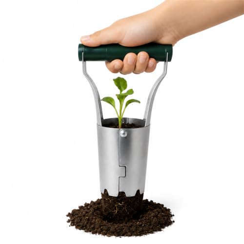 Bulb Planter Tool with Depth Marker, Heavy Duty Manual Garden Dibber - color: Dark green