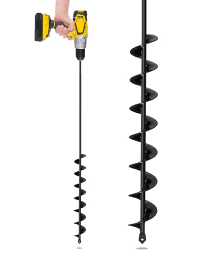 2”x32“ Auger Drill Bit for Planting, Heavy-Duty Planting Auger for Bulbs, Post Hole Digger for 3/8”Hex Drive Drill - size: 2"x32"-black