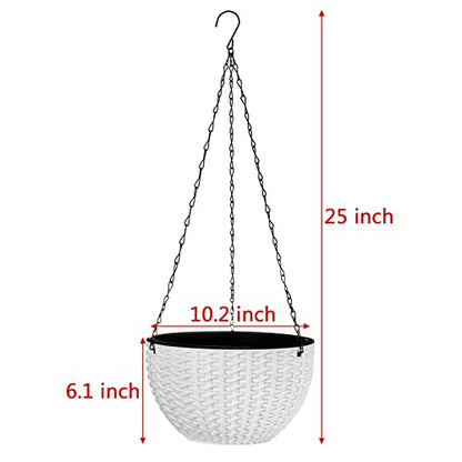 Foraineam 10.2 Inch Dual-pots Design Hanging Basket Planters Self-Watering Indoor Outdoor Hanging Flower Plant Pot with Drainer and Chain (White) - size: 10.2”