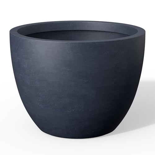 Kante Accent Round Bowl Charcoal Concrete Planter 13" Tall, Outdoor - color: Charcoal, size: 17.3"w x 13"h