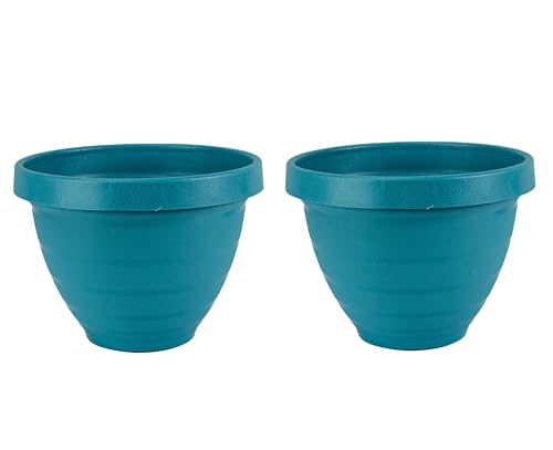 The HC Companies Rings Flower Planter - Self Watering Plant Pots for Herbs & More - Round Lightweight Outdoor & Indoor Planter (8" Blue, Pack of 2) - color: Blue, size: 8" (Pack of 2)